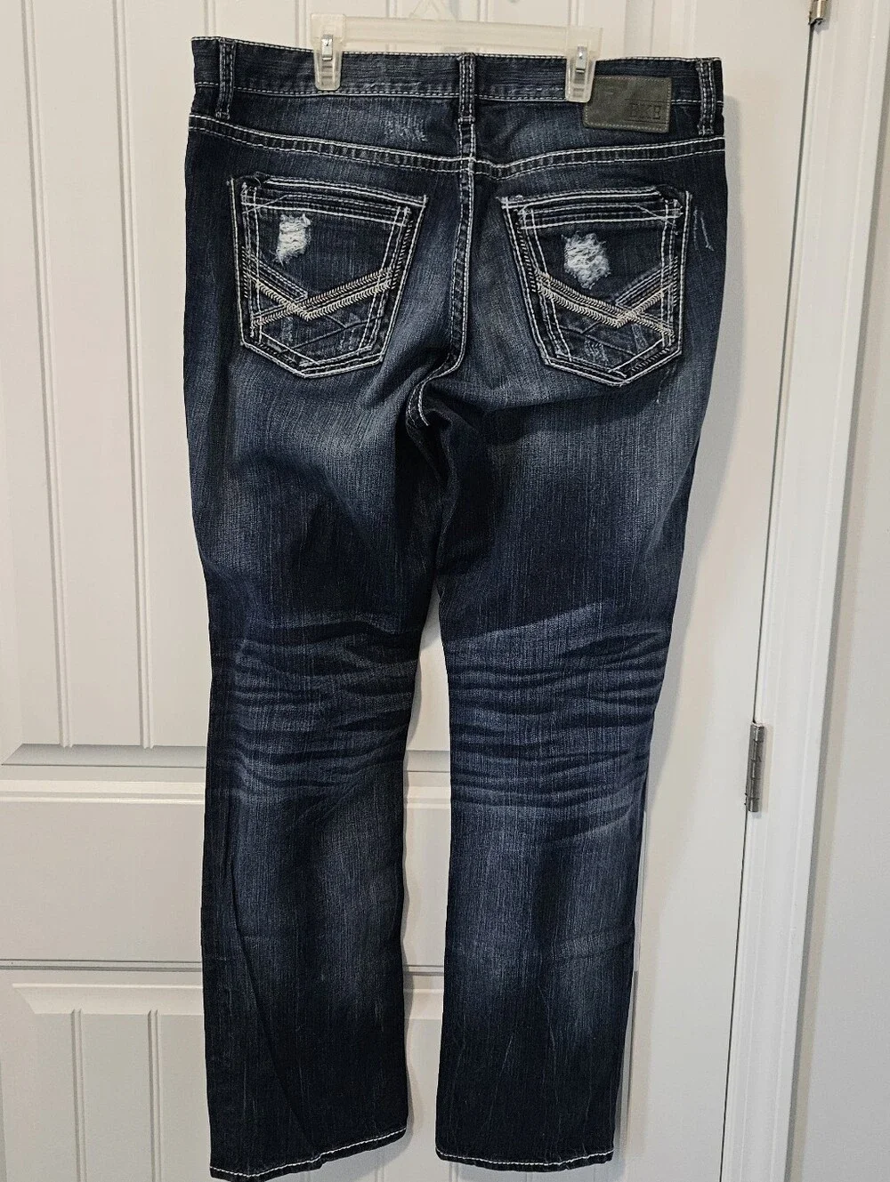 BKE Ryan Jeans Straight‎ Leg Men's 36L Blue Denim Embroidered 1% Spandex